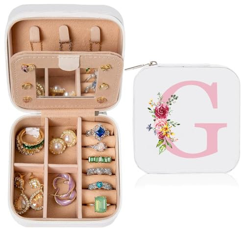 Portagioie piccolo, per ragazze, portagioie da donna, da viaggio, in pelle, per orecchini, collane, anelli, matrimonio, compleanno, festa della mamma, regalo (iniziali G)