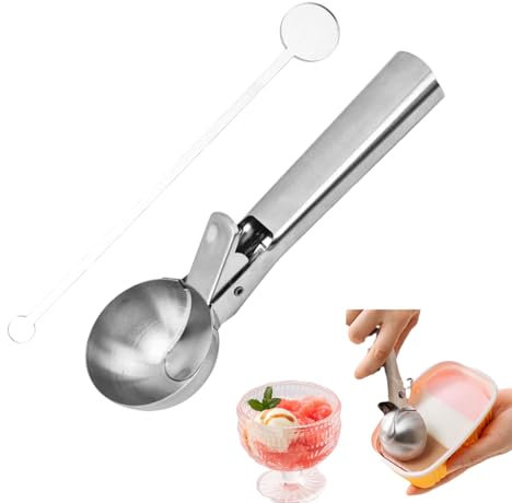 Cuillère à Glace Avec Déclencheur,Cuillères à Biscuits En Acier Inoxydable,Cuillère à Crème Glacée 4.8cm,Avec Bâtonnets De Cocktail 18cm,Pour Boule à Glace,Boulettes De Viande,Pâtisserie,Boule à Melon
