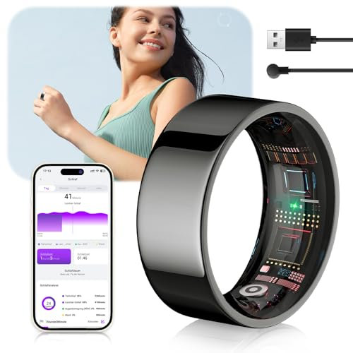 IUHFSIFS Smart Ring 5.Gen【Branchen Nr.1 – 0 Messfehler】& Sportspezifisch Smartring für Damen Herren Schlafen, Herzfrequenz, SpO2, 200 Modi für Android IOS Schwarz 9#