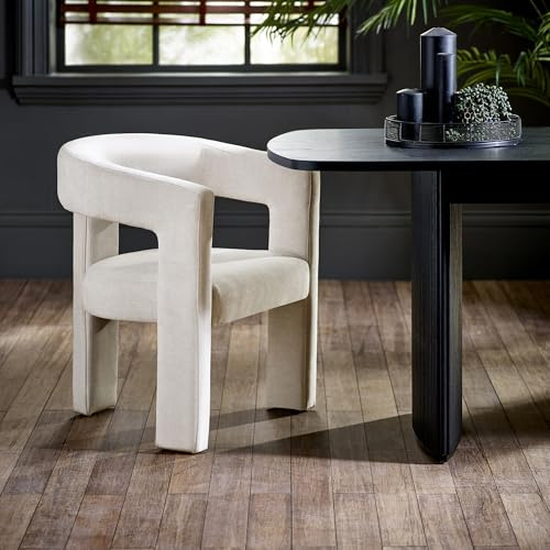 Julian Bowen Elara Dining Chair - Cream Upholstered Kitchen Chair with Chenille Fabric Legs for Dining Room, Comfortable Modern Seat with Curved Backrest - H75 x W56cm
