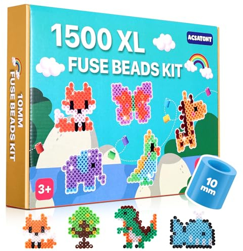 Acsatont 1500 Stück Große Bügelperlen, Nachfüllset Bastelperlen Durchmesser 10MM, 12 Farben Perlen XL Steckperlen für Kinder ab 3 Jahren, Kreatives Perlenset