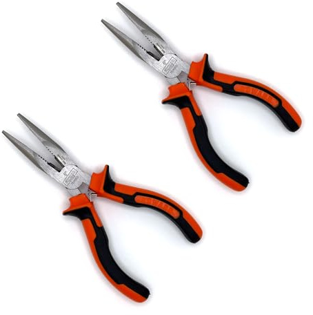 Edward Tools Pro-Grip 6 Needle Nose Pliers - Carbon Steel Jaws - Spring Loaded Design for Easier Use - Ergo Soft Handle with Safety Ridge - Long Reach for Home, Fishing, Jewelry, Crafts (Pack of 2)