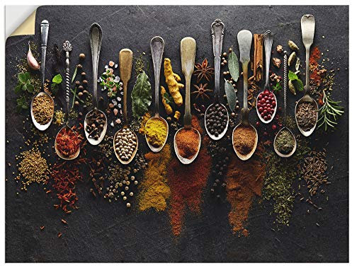 ARTland Wanddeko Wandtattoo selbstklebende Vinylfolie 120x90 cm Küchenbilder Gewürze Schiefer Kräuter Chili Essen Bunt U1UJ