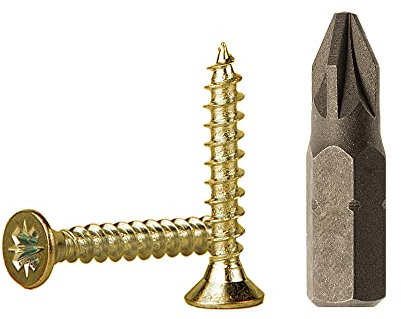 Lote de 300 tornillos de madera de acero chapado en zinc amarillo de 3,0 x 20 mm, tornillos de aglomerado, tornillo universal Pozi-Drive, PZ cabeza avellanada Pozidriv (300, 3,0 x 20 mm)