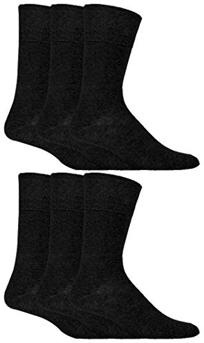 IOMI Footnurse - Mens 6 Pairs Cotton Non Elastic Diabetic Socks With Honeycomb Top (12-14, Black)