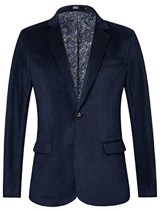 WZIKAI Vardaglig manchester blazer jacka smal passform en knapp arbetskläder sportrock, marinblå, XL