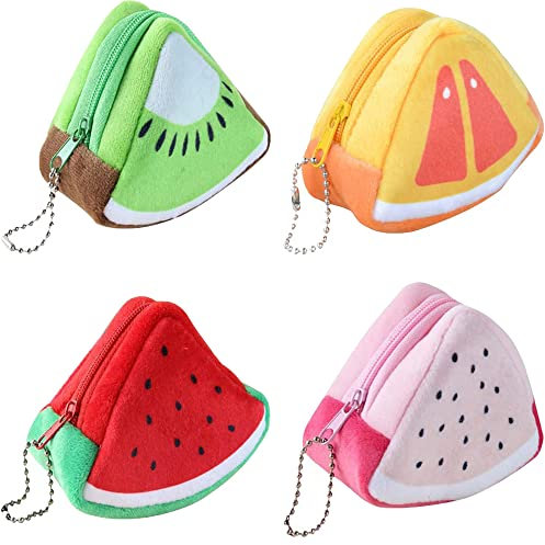 YDDZ 4 Stück Münzbörsen Tragbare, Mini Münztasche, Kosmetiktasche Klein Für Handtasche, Kleiner Münzbeutel Damen Mädchen, , Wassermelone, Orange, Drachenfrucht, Kiwi, Rot, Gelb, Grün, Weiß