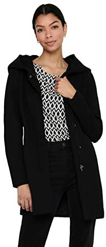 ONLY Damen klassischer Mantel OnlSedona Coat Übergangs-Jacke Kapuze Einfarbig, Farbe:Schwarz, Größe:L