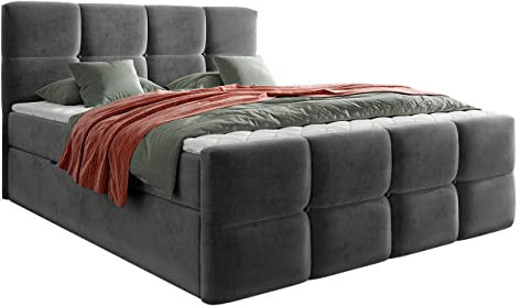 Mirjan24 Boxspringbett Finoti mit 2 Bettkästen, Bett mit Polsterkopfteil und Fußteil, Doppelbett, Bettgestell, Amerikanisches Continentalbett, Polsterbett, Matratze, Topper (Fresh 32, 160 x 200 cm)