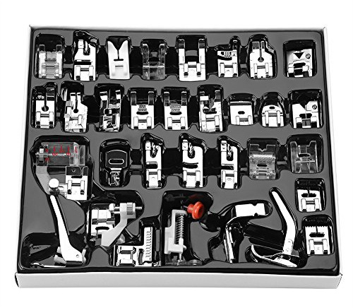 Akozon Pies Pfaff para Máquina de Coser, Kit de Prensatelas para el Hogar Prensatelas Singer Domestico Accesorio para Máquina de Coser Juego de 32 Piezas Pie para Caminar de Costura