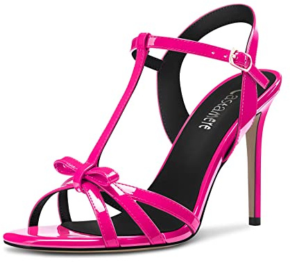 Castamere Donna Spillo Alto High Tacco Heel Aperte sulla Punta Cinturino alla Caviglia T-strap Nodo Fiocco Sandali Ballo Casual 10 CM Heels Magenta 43 EU