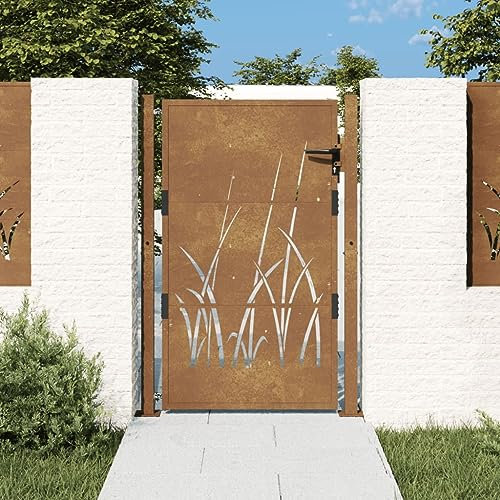 BaraSh Garden Gate 105x130 cm Corten Steel Grass Design,Garden Gates High galvanised wrought iron metal swing gate