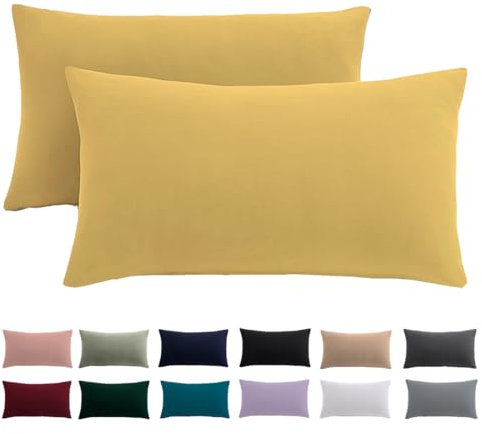 Kissenbezug 40x60 2er Set - Kopfkissenbezug 40 x 60 cm Gelb Für Kissen 100% Mikrofaser Kissenhülle Bügelfrei & Knitterfrei mit Reißverschluss