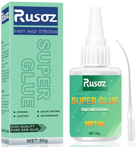Rusoz Metal Glue 50g, Waterproof Instant Adhesive Super Glue for Metal, Steel, Aluminum Repair, High Strength Bonds Acrylic Superglue - Fast Curing