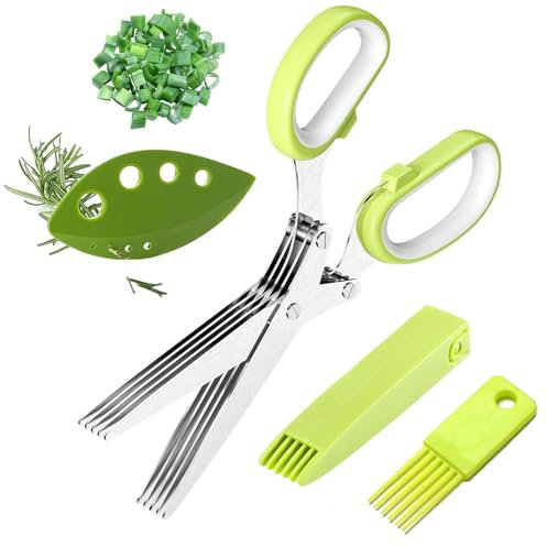 Set of 4Pcs Multi-Purpose Kitchen Gadgets - 5-Blade Food Scissors, Herb Stripper, Suitable for Chives, Parsley, Onion