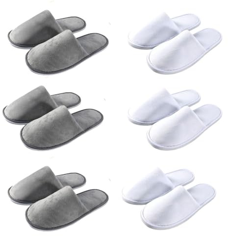 Teceyfeet 4-6 Paires Chausson Invité en Velours, Pantoufles Unisexe Confortable Pantoufles pour invités Antidérapantes Chaussons Femme,pour Spa, Voyage,Hôtel