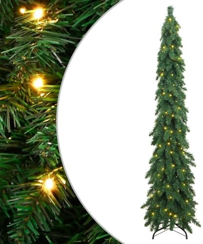 Brokky Albero di Natale Artificiale Preilluminato con 130 LED 210 cm|Albero di Natale Artificiale Extra Slim Sintetico Verde Folto Effetto Realistico Decorazione Natalizia Rami a Gancio