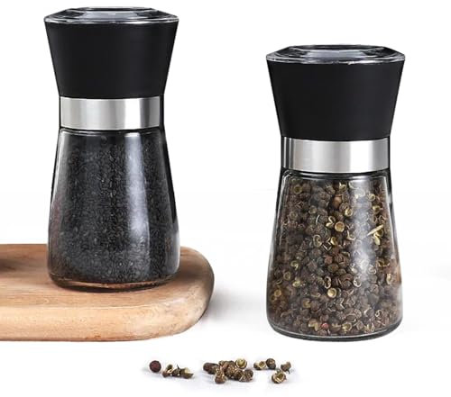 Souvik Moulin à Poivre et Sel, Salières et Poivrières avec Meule en Céramique Réglable, Moulin à Poivre Manuel pour Épices, Accessoire de Cuisine Pratique et Élégant