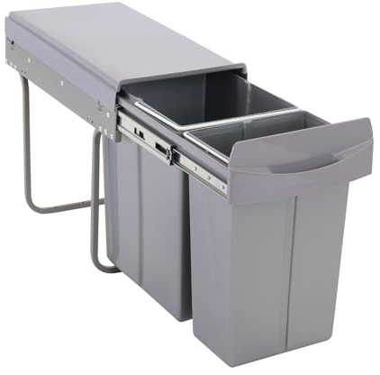 SVITA EMCombo30 Einbaumülleimer 30L (10L+20L) 2 Fächer mit Deckel Mülltrennsystem 2fach Küche Unterschrank Abfalleimer ausziehbar Grau