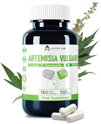 Alzuro Labs Artemisia Vulgaris | 5 000 mg ekvivalent (500 mg 10:1-extrakt) | 180 veganska kapslar | 2% flavonoider standardiserade | GMP & Testad av Oberoende Laboratorium