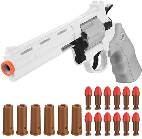 Revolver Foam Dart Gun 12 Soft Bullets 6 Shells Rotating Cylinder Gift 6+（White)