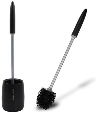 Scopino per WC, Scopino Silicone Nero, Spazzolone con Supporti Ad Asciugatura Rapida, 46.8x10cm Scovolino WC in Morbido per Bagno