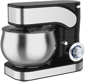 DMS® Küchenmaschine, 1600 Watt, 6,5L Edelstahlschüssel, 6 Geschwindigkeiten, Knethaken, Rührbesen, Schneebesen, Spritzschutz, Teig-/Rührmaschine, Knetmaschine, leistungsstark, KM-1600 (Schwarz)