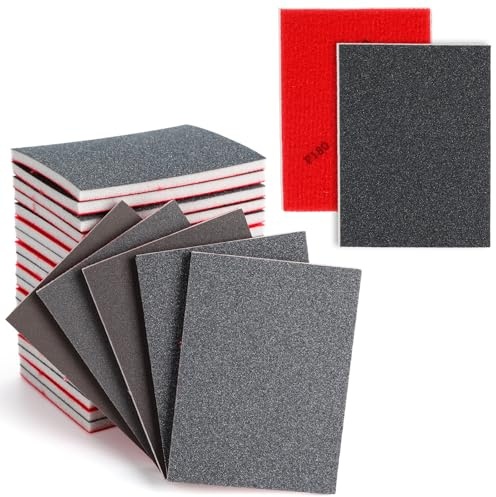 24 Pièces Papier A Poncer, Papier Abrasif Grain P180-P3000, Eponge Poncage Flexible, Réutilisable Eponge Abrasive Lavable pour Le Bois, Le Métal, Le Polissage des Murs