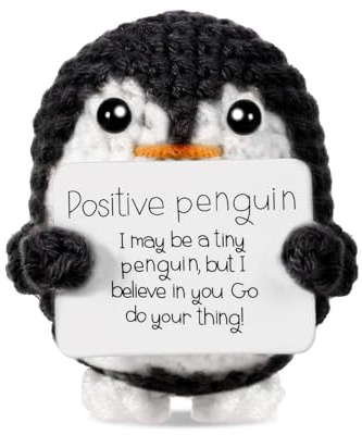 Sitbfoam Regalo Pinguino Positivo, Mini Regali Pinguini da 2,6 Pollici con Biglietto, Regalo Filo della Pazienza, Regali di Incoraggiamento per Fidanzata (Pinguino-Nero)