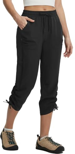 baleaf Womens Walking Capri Trousers with 4 Pockets Water Resistant Lightweight Quick Dry Cropped Trouser for Outdoor Hiking Casual Wear Black M