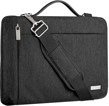 TECHGEAR 14 Inch Laptop Sleeve Protective Case, Slim Carry Case with Handle, Shoulder Strap & Pockets for 16 MacBook Pro, 15 MacBook Air, Acer, Asus, Dell, HP & Chromebook, Water-Resistant, Black