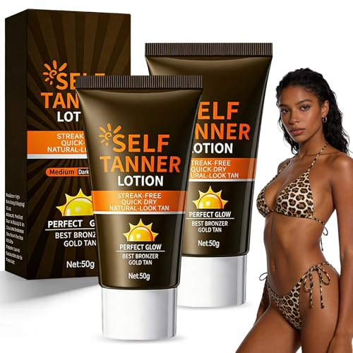 Crema Autoabbronzante 2 x 50g, Autoabbronzante Viso e Corpo Idratante con Vitamina E, Abbronzante Viso Senza Sole, Lozione Autoabbronzanti Corpo Effetto Naturale per Pelle Morbida e Tono Uniforme