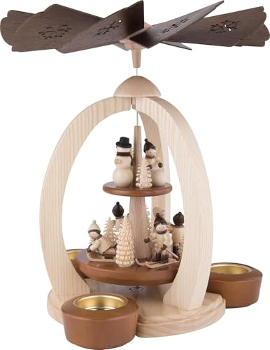 2-stöckige Weihnachtspyramide WINTERKINDER - Exklusiv - 28 cm - 100% Erzgebirge Pyramide Braun