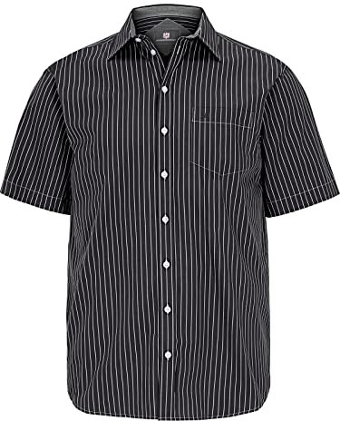Jan Vanderstorm Herren Streifenhemd Perttu Kurzarmhemd | Reine Baumwolle | Größe L - 7XL schwarz, 3XL (XXXL) - 47/48