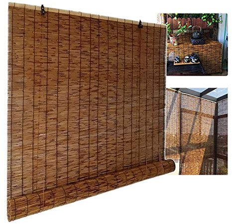 XYNH Bamboo Blinds Outdoor, Roman Roller Blinds ANY SIZE - Light Filtering/Waterproof/Anti-UV - Shading Sunshade Lifting Shutters - Curtain Blinds Shades For Patio/Garden/Window/Door/Kitchen (W x H)