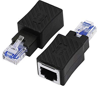 YACSEJAO Cat5e/Cat6 RJ45 Ethernetadapter, 2-pack 90 graders Ethernet RJ45/8P8C hane till hona rätvinklig adapter stöder Cat6/Cat5e (Ethernetadapter)