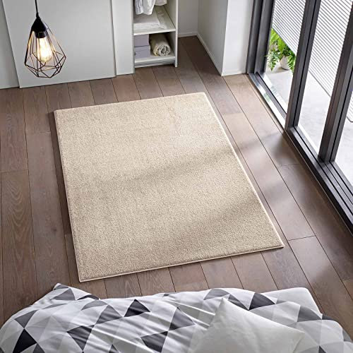 Taracarpet Kurzflor Flachgewebe Teppich für Wohnzimmer, Kinderzimmer und Schlafzimmer Einfarbig Uni Creme 120x170 cm