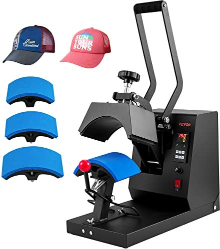 VEVOR 580 W Cap Hitzepresse Cap Transferpresse 21,5 x 10 cm / 15 x 7,6 cm / 17 x 7 cm / 17 x 10 cm / 20,6 x 9 cm Tassenpresse Mützenpresse 21,5 x 10 cm Transferdruck Heißpresse Maschine Schwarz