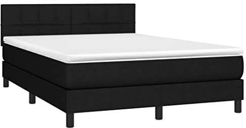 vidaXL Boxspringbett mit Matratze LED Bett Polsterbett Bettgestell Doppelbett Bettrahmen Lattenrost Schlafzimmerbett Hotelbett Schwarz 140x200cm Stoff