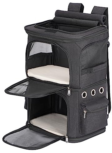 FASNATI Katzenrucksack Große Katzen bis 12kg, Katzentransportbox für 2 Katzen, kleine Hunde und Kaninchen, perfekt für Reisen/Wandern/Camping, Schwarz