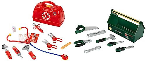 Theo Klein 4457 Arztkoffer | Mit Stethoskop & 8573 Werkzeug-Box | 7-teiliges Werkzeug-Set | Stabile Box mit praktischem Tragegriff | Spielzeug für Kinder ab 3 Jahren