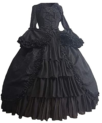 Gothic Dress for Women UK Sale Clearance Halloween Costume Flare Sleeve Dresses Goth Medieval Steampunk Dress Bow Knot Lace O-Neck Vintage Maxi Dress Ball Gown Luxurious Skirt Black