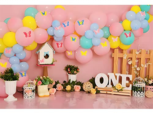 Ttincceer telón de Fondo de cumpleaños 300x200cm niño niña 1er cumpleaños Fiesta fotografía Fondo Azul Rosa Globo Mariposa Flor fotografía telón de Fondo recién Nacido bebé Ducha Bautismo Fondo