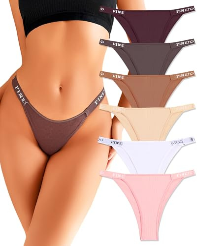 FINETOO Lot de 6 Culottes Taille Basse en Coton pour Femmes, Style String Bikini, Coupe Haute, Sexy et culotté, pour Dames, Small