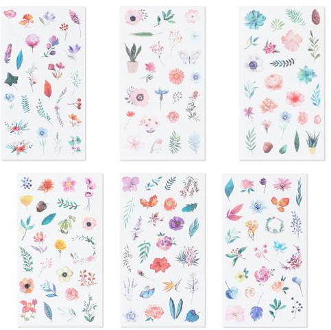 12 Sheets Watercolor Flower Stickers for Scrapbooking, Small Floral Plant Stickers for Journaling, Pressed Decorative Sticker, Tiny Cute Flower Stickers