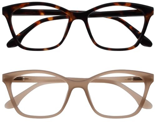 OPULIZE KAT Reading Glasses - 2-Pack - Cat-Eye Frame - Brown, Taupe - Men & Women - Spring Hinges - RR59-2U - +1.00