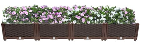 Fioriera rialzata in plastica, con 4 scomparti, 156 x 39 x 22 cm, per balconi, giardini, terrazze, cortili, ecc. marrone scuro