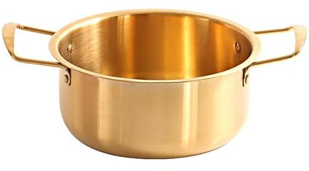 Pentola per Ramen Coreana 16cm in Acciaio Inossidabile con Doppio Manico Pentole da Cucina Dorate per Zuppa, Tagliatelle, Pasta, Compatibile Induzione Gas