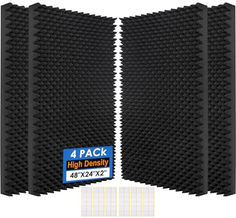 4 Pack-48X24X2 Inches Acoustic Panels, Egg Crate Foam soundproof wall Panels,Sound Proof Foam Panels for Walls, Noise dampening Panels,Sound Panels, Studio Foam for Wall and Ceiling