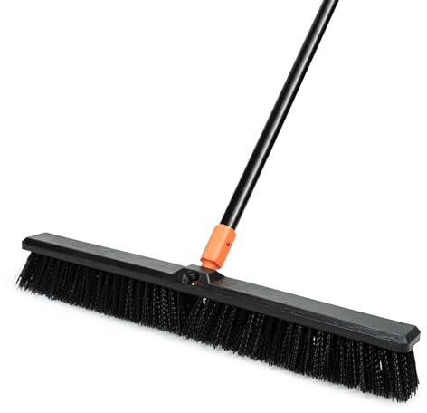 TreeLen Scopa a spinta da 61 cm per esterni, resistente, con manico lungo, setole rigide, per patio, cortile, garage, terrazza, vialetto, pulizia pavimenti in cemento